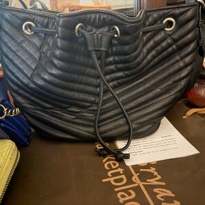 Steve Madden Black Quilted Drawstring Shoulder Bag